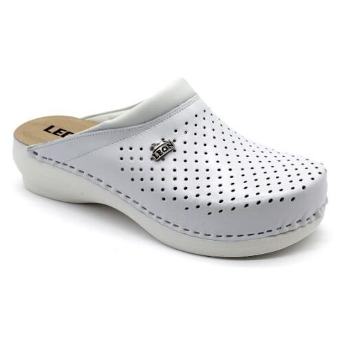 leon damen lederclogs -modell-pu100-weiss