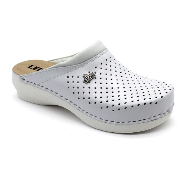 leon damen lederclogs -modell-pu100-weiss