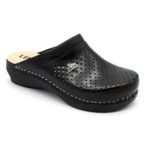 leon damen lederclogs -modell-pu100-schwarz