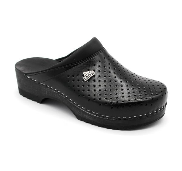 leon damen lederclog b2 schwarz